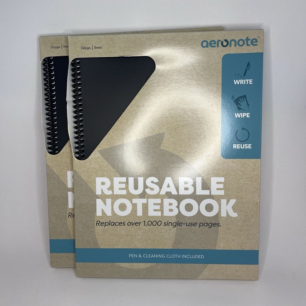 Lot of 2 Aeronote Reusable Spiral Notebook (8.5" x 11" ) - W/ Pen & Cleaning Clo